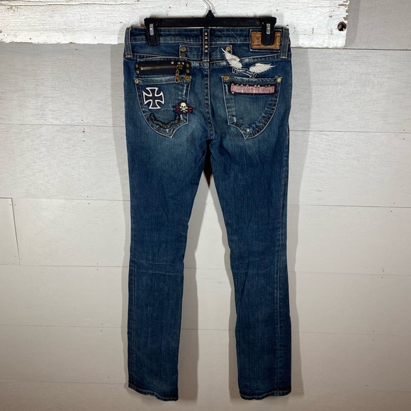 Robin's Jean Denim - Robins Jean Rock N' Roll Straight Leg Low Rise Embellished Jeans Womens Size 28